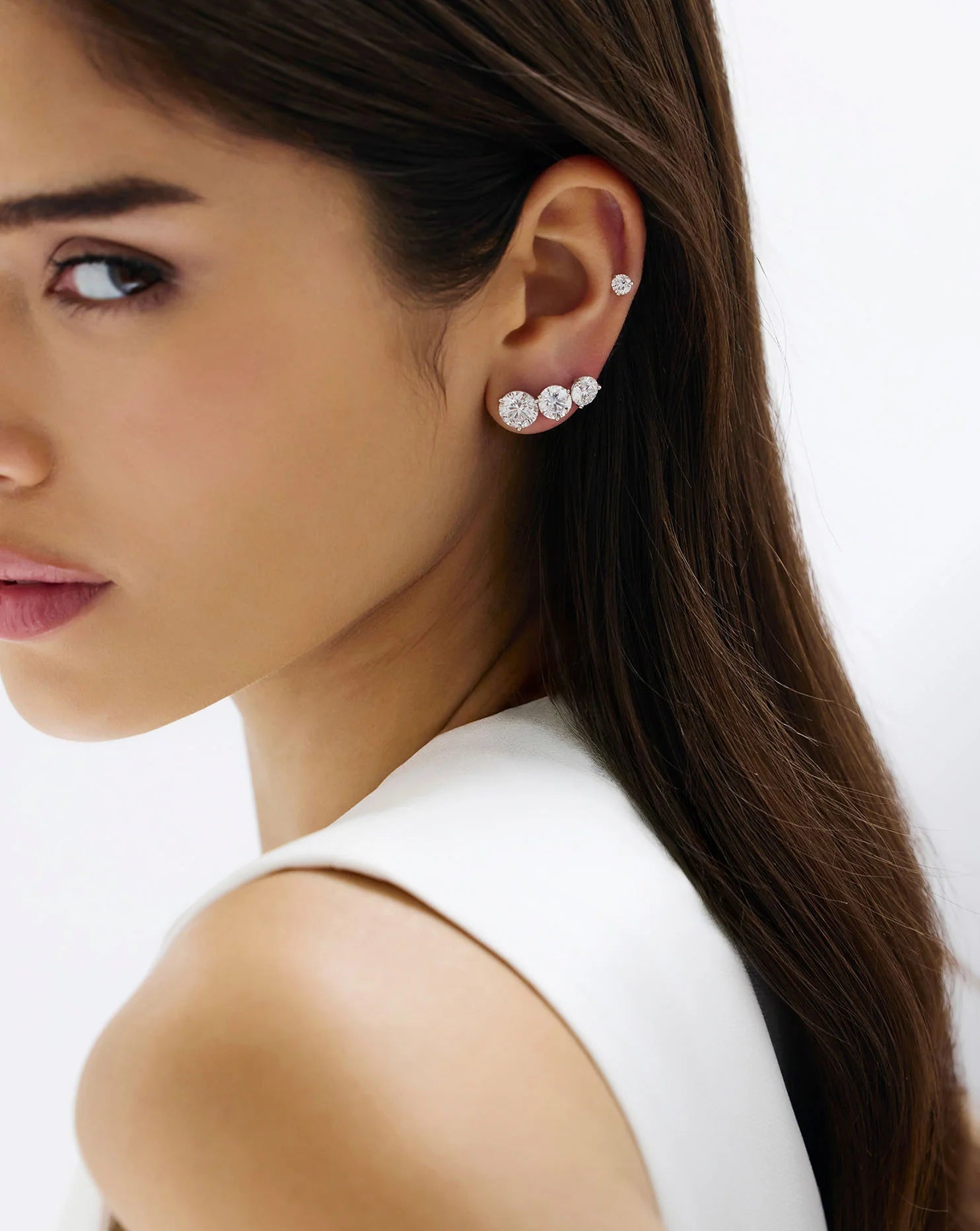 Round Cut Lab Grown Diamond Stud Earrings: Martini Setting, 3 Prong Push Back - Evara Jewelry LLC