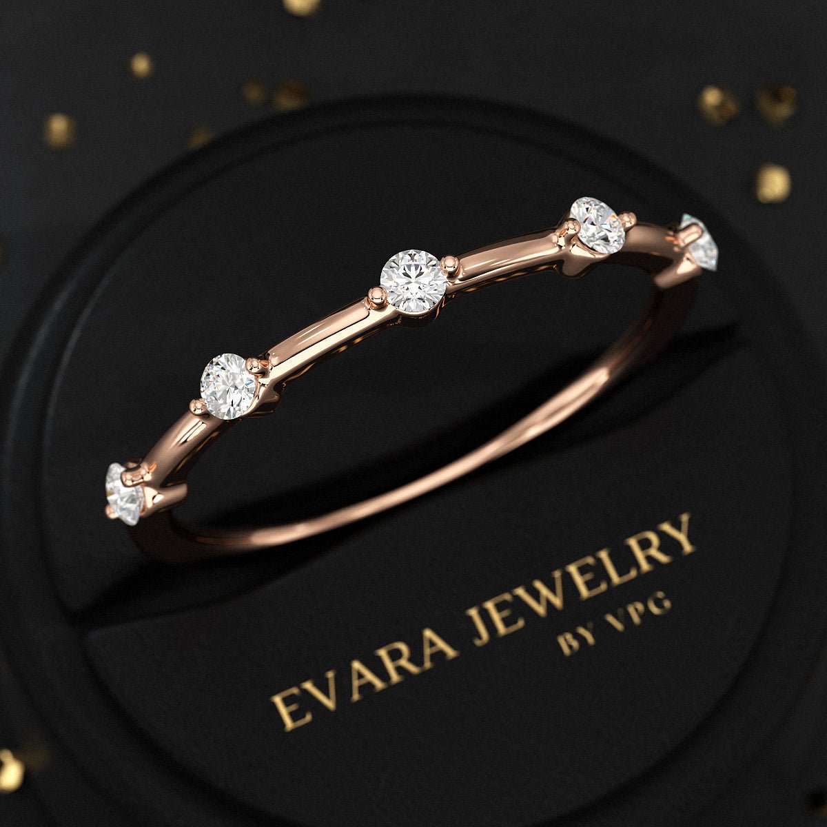 Round Cut Thin Wedding Stacking Band with Lab Grown Diamond - Evara Jewelry LLC
