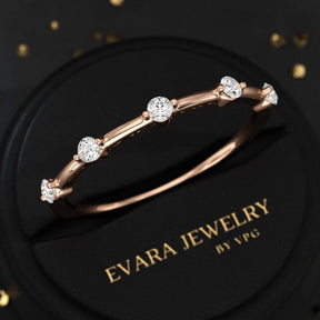 Round Cut Thin Wedding Stacking Band with Lab Grown Diamond - Evara Jewelry LLC