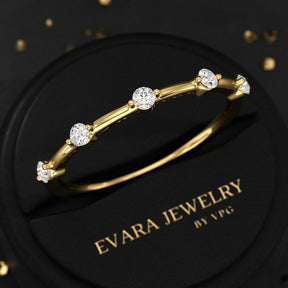 Round Cut Thin Wedding Stacking Band with Lab Grown Diamond - Evara Jewelry LLC