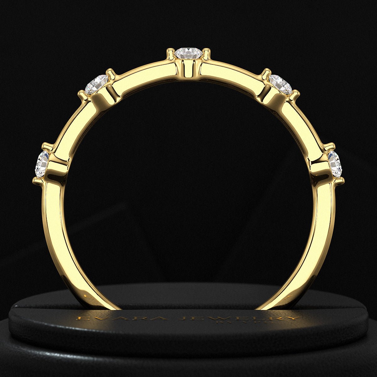 Round Cut Thin Wedding Stacking Band with Lab Grown Diamond - Evara Jewelry LLC