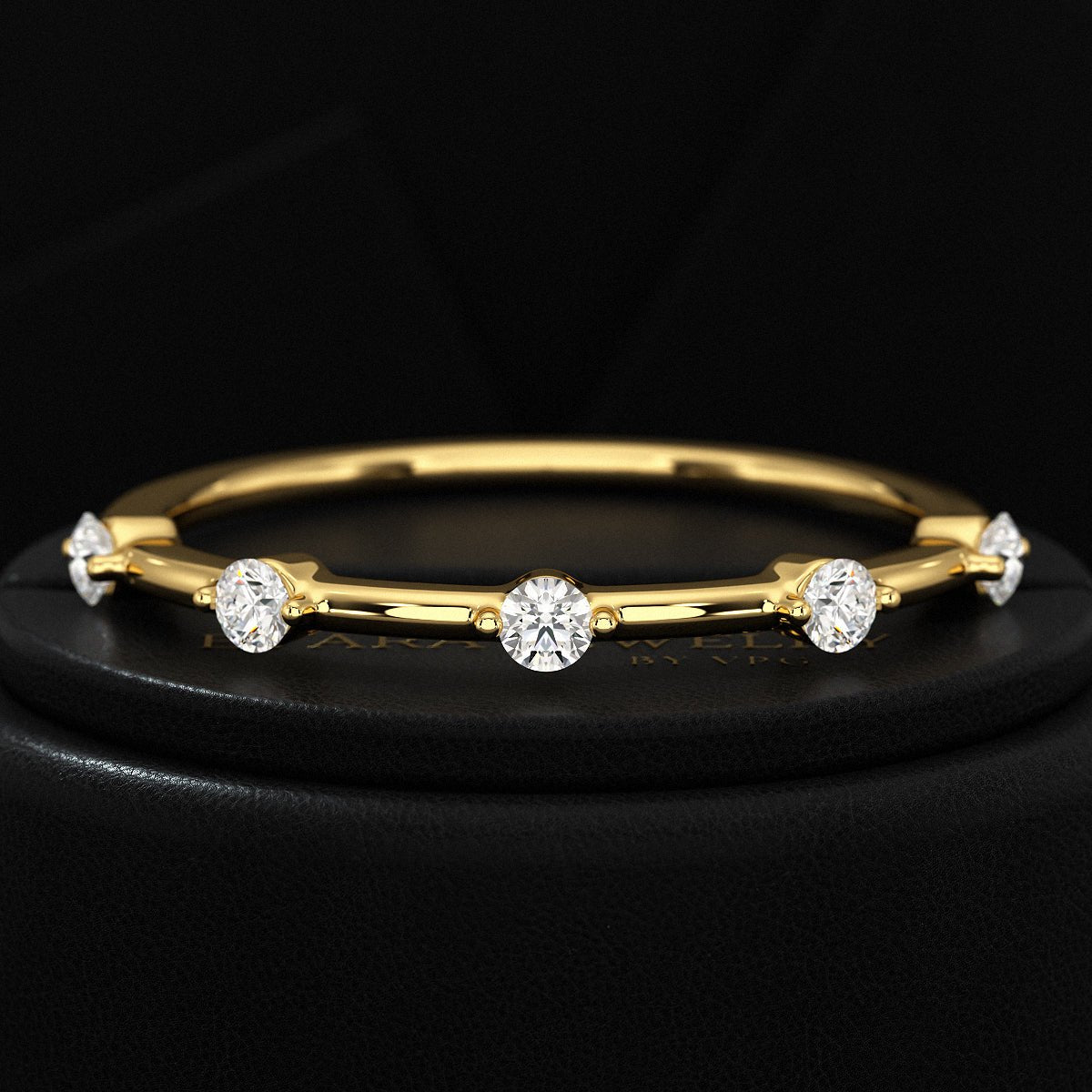 Round Cut Thin Wedding Stacking Band with Lab Grown Diamond - Evara Jewelry LLC