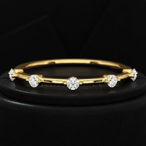 Round Cut Thin Wedding Stacking Band with Lab Grown Diamond - Evara Jewelry LLC