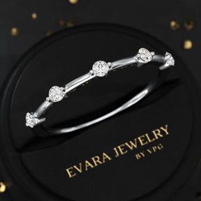 Round Cut Thin Wedding Stacking Band with Lab Grown Diamond - Evara Jewelry LLC