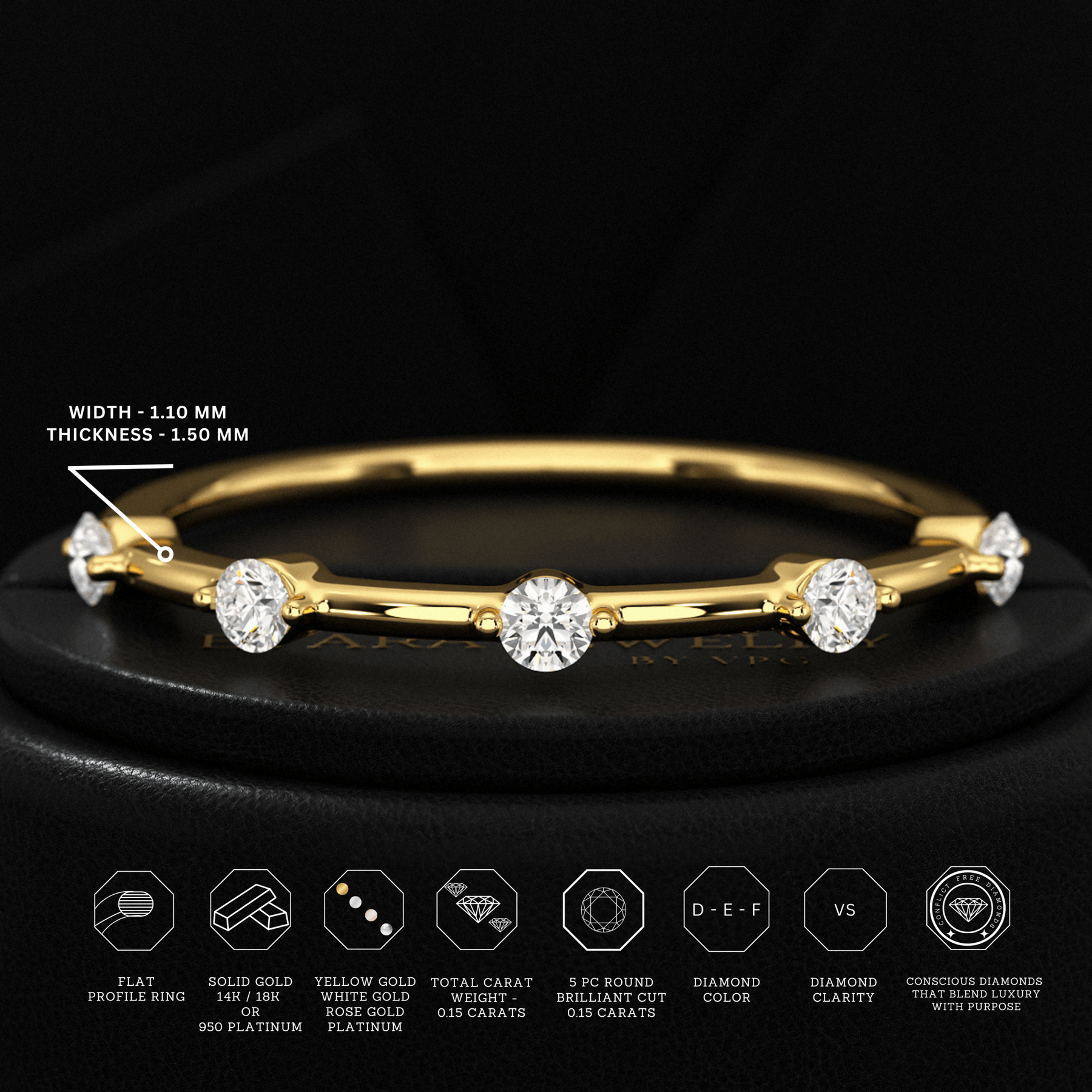 Round Cut Thin Wedding Stacking Band with Lab Grown Diamond - Evara Jewelry LLC
