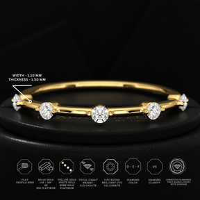 Round Cut Thin Wedding Stacking Band with Lab Grown Diamond - Evara Jewelry LLC