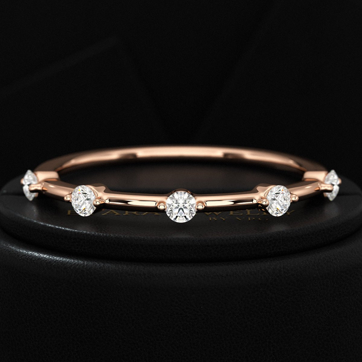 Round Cut Thin Wedding Stacking Band with Lab Grown Diamond - Evara Jewelry LLC