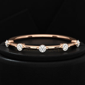 Round Cut Thin Wedding Stacking Band with Lab Grown Diamond - Evara Jewelry LLC