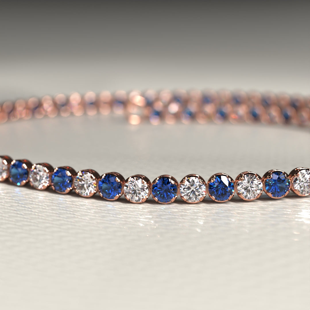 Natural Sapphire & Diamond Alternate Tennis Bracelet in 14K/18K Gold