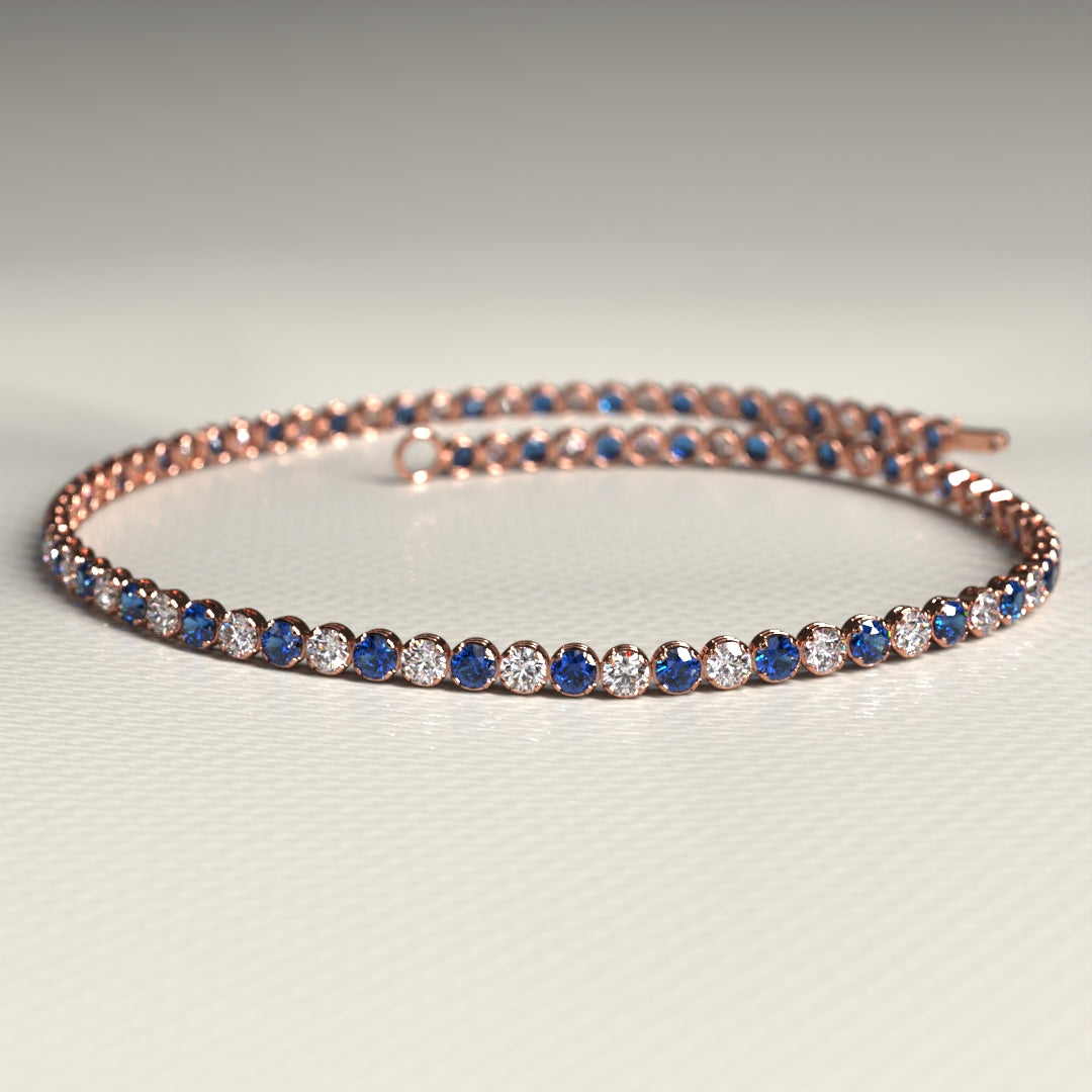 Natural Sapphire & Diamond Alternate Tennis Bracelet in 14K/18K Gold