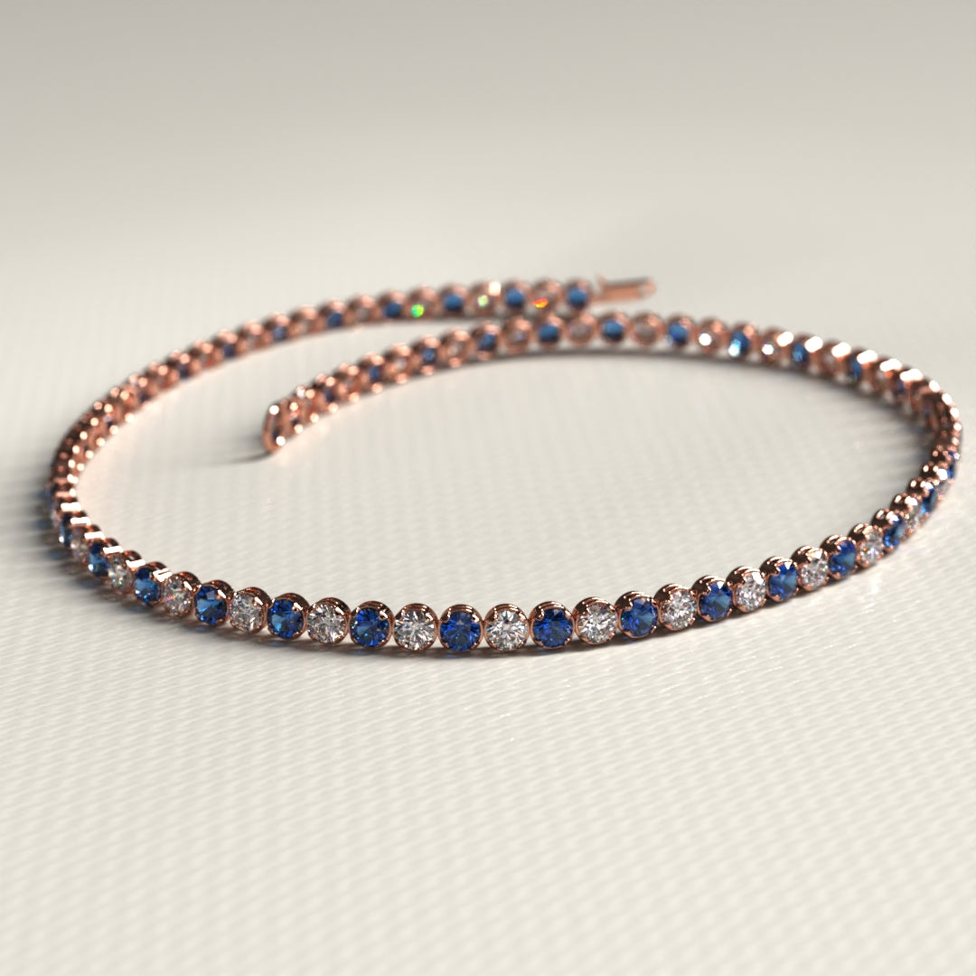 Natural Sapphire & Diamond Alternate Tennis Bracelet in 14K/18K Gold