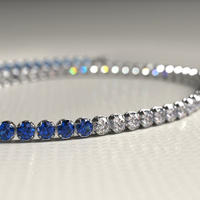 Custom Natural Blue Sapphire & Diamond 50-50 Tennis Bracelet