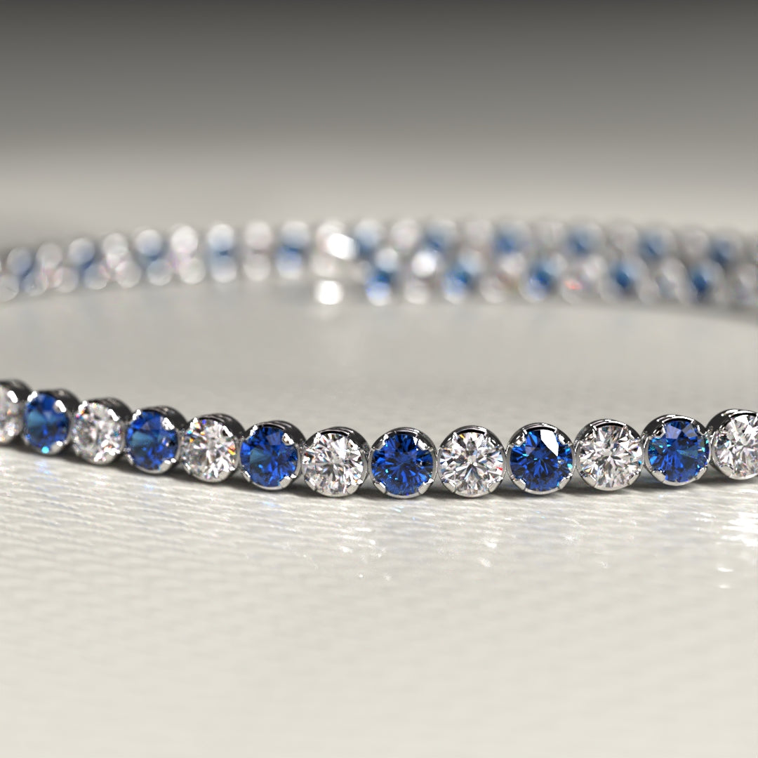 Natural Sapphire & Diamond Alternate Tennis Bracelet in 14K/18K Gold