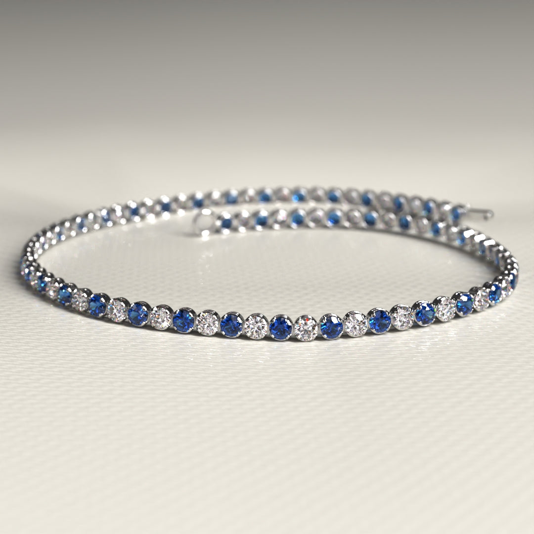 Natural Sapphire & Diamond Alternate Tennis Bracelet in 14K Gold