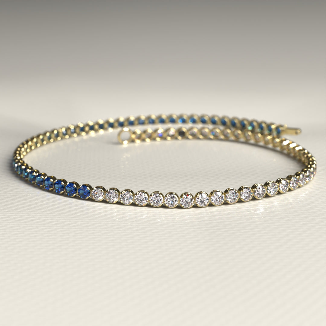 Custom Natural Blue Sapphire & Diamond 50-50 Tennis Bracelet