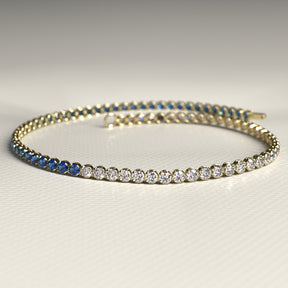 Custom Natural Blue Sapphire & Diamond 50-50 Tennis Bracelet