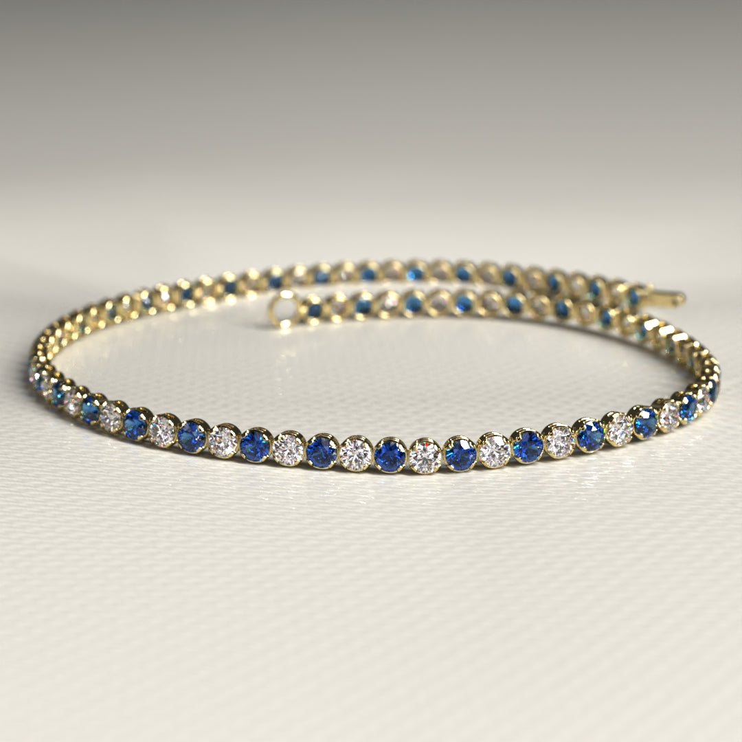 Natural Sapphire & Diamond Alternate Tennis Bracelet in 14K/18K Gold