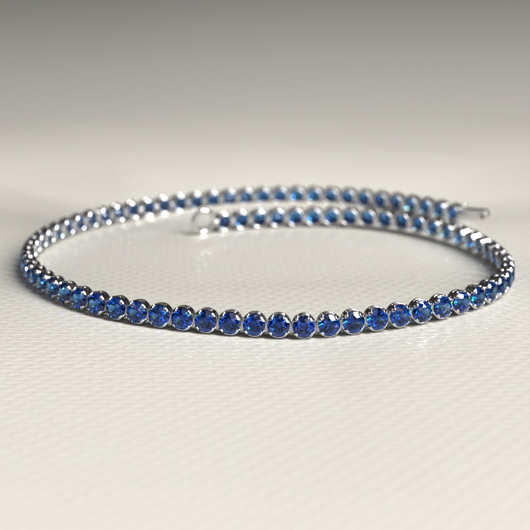 Natural Sapphire Tennis Bracelet in 14K White Gold / Blue Stacking Bracelet / September Birthstone Bracelet
