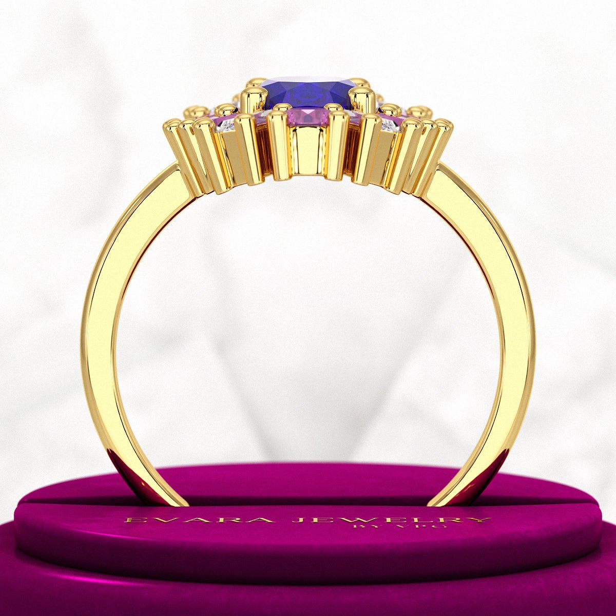 Tanzanite Tourmaline & Diamond Victorian Era Engagement Ring - Evara Jewelry LLC