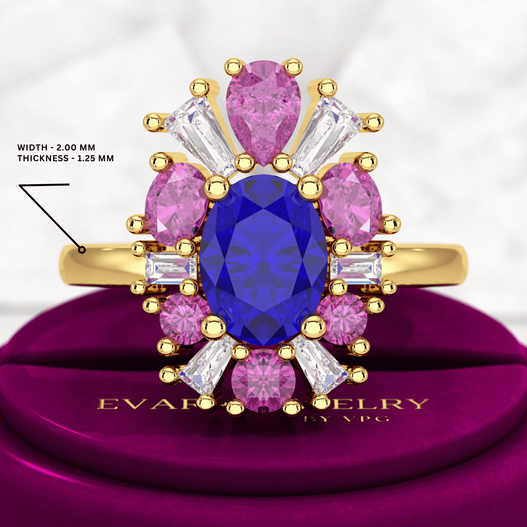 Tanzanite Tourmaline & Diamond Victorian Era Engagement Ring - Evara Jewelry LLC