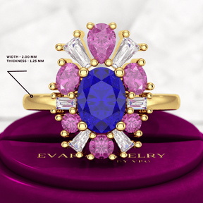 Tanzanite Tourmaline & Diamond Victorian Era Engagement Ring - Evara Jewelry LLC