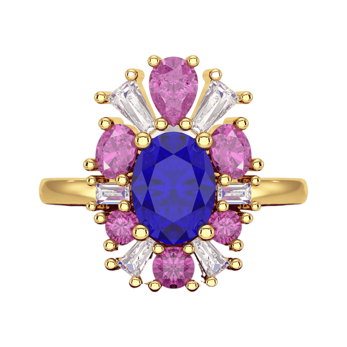 Tanzanite Tourmaline & Diamond Victorian Era Engagement Ring - Evara Jewelry LLC