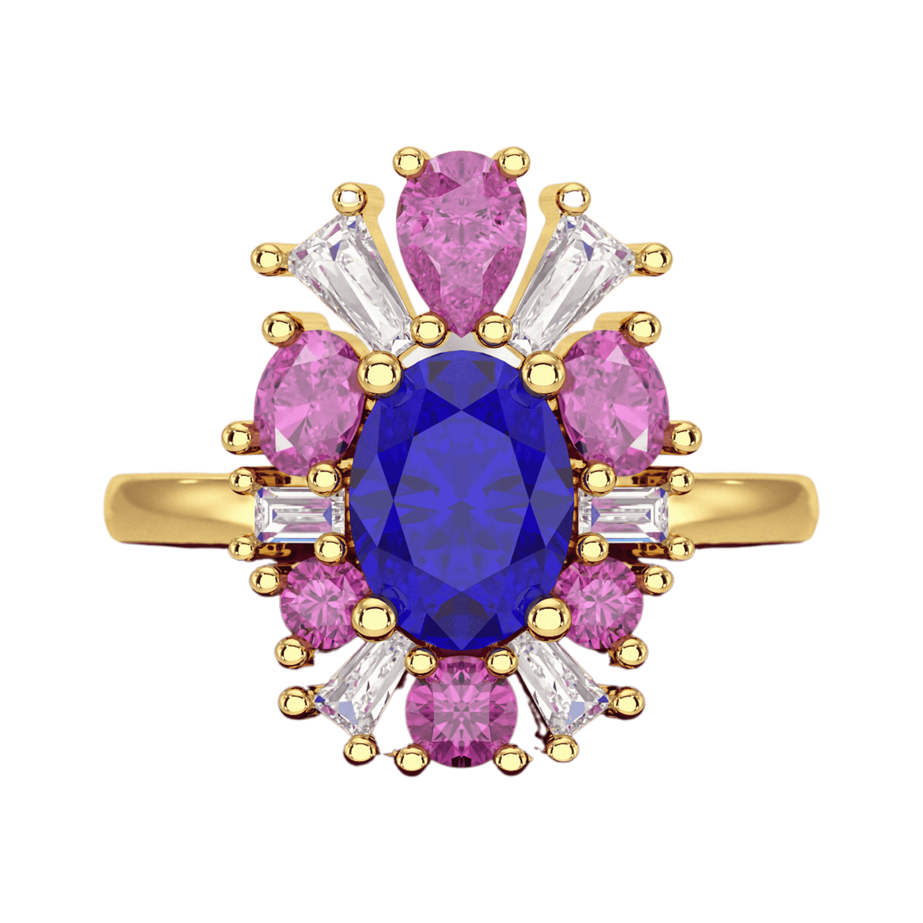 Tanzanite Tourmaline & Diamond Victorian Era Engagement Ring - Evara Jewelry LLC