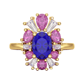 Tanzanite Tourmaline & Diamond Victorian Era Engagement Ring - Evara Jewelry LLC