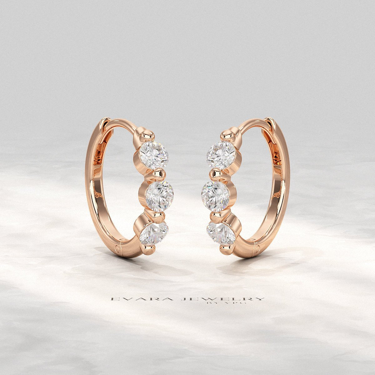 Three Stone Diamond Huggie Hoop Earrings - Evara Jewelry LLC