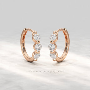Three Stone Diamond Huggie Hoop Earrings - Evara Jewelry LLC