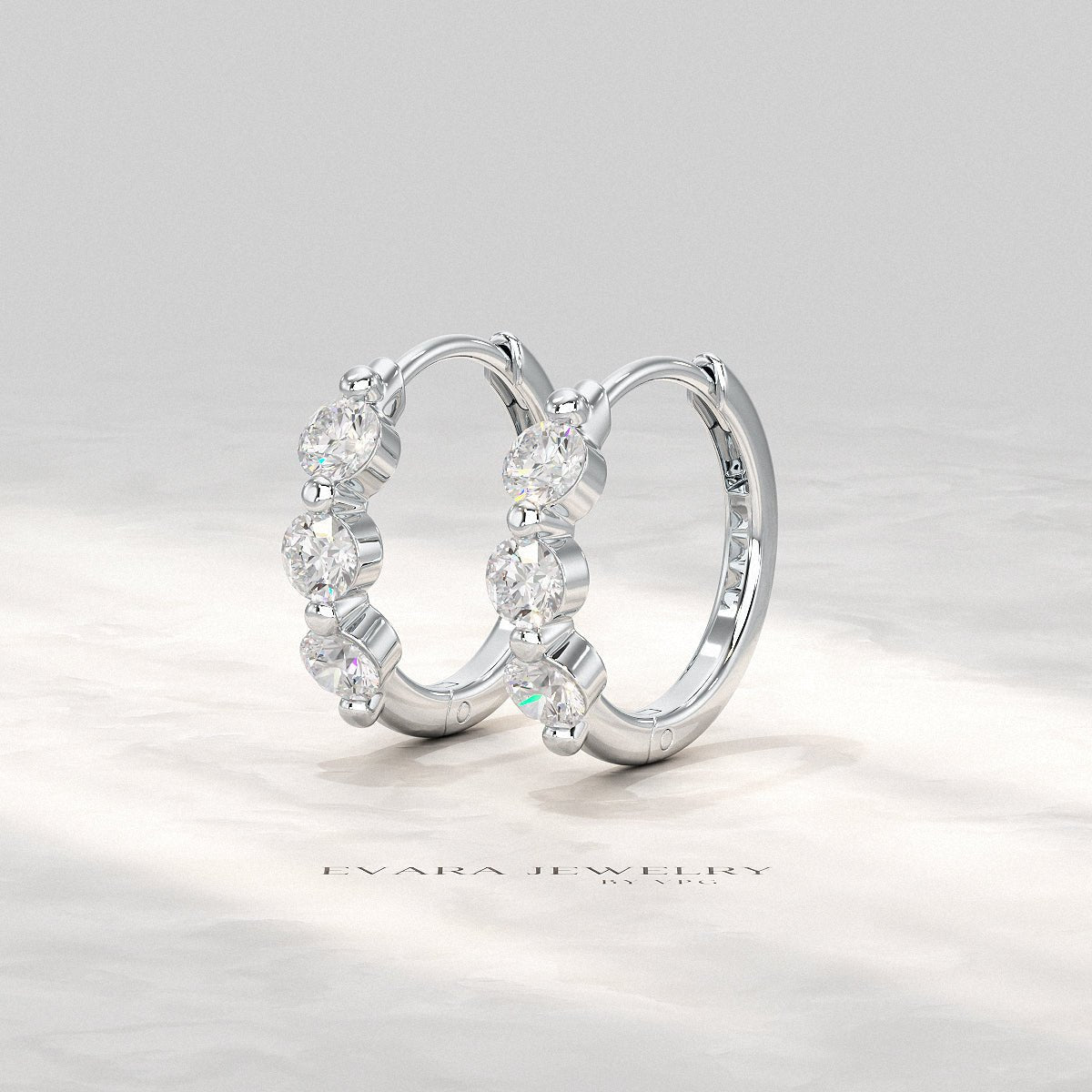 Three Stone Diamond Huggie Hoop Earrings - Evara Jewelry LLC