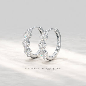 Three Stone Diamond Huggie Hoop Earrings - Evara Jewelry LLC