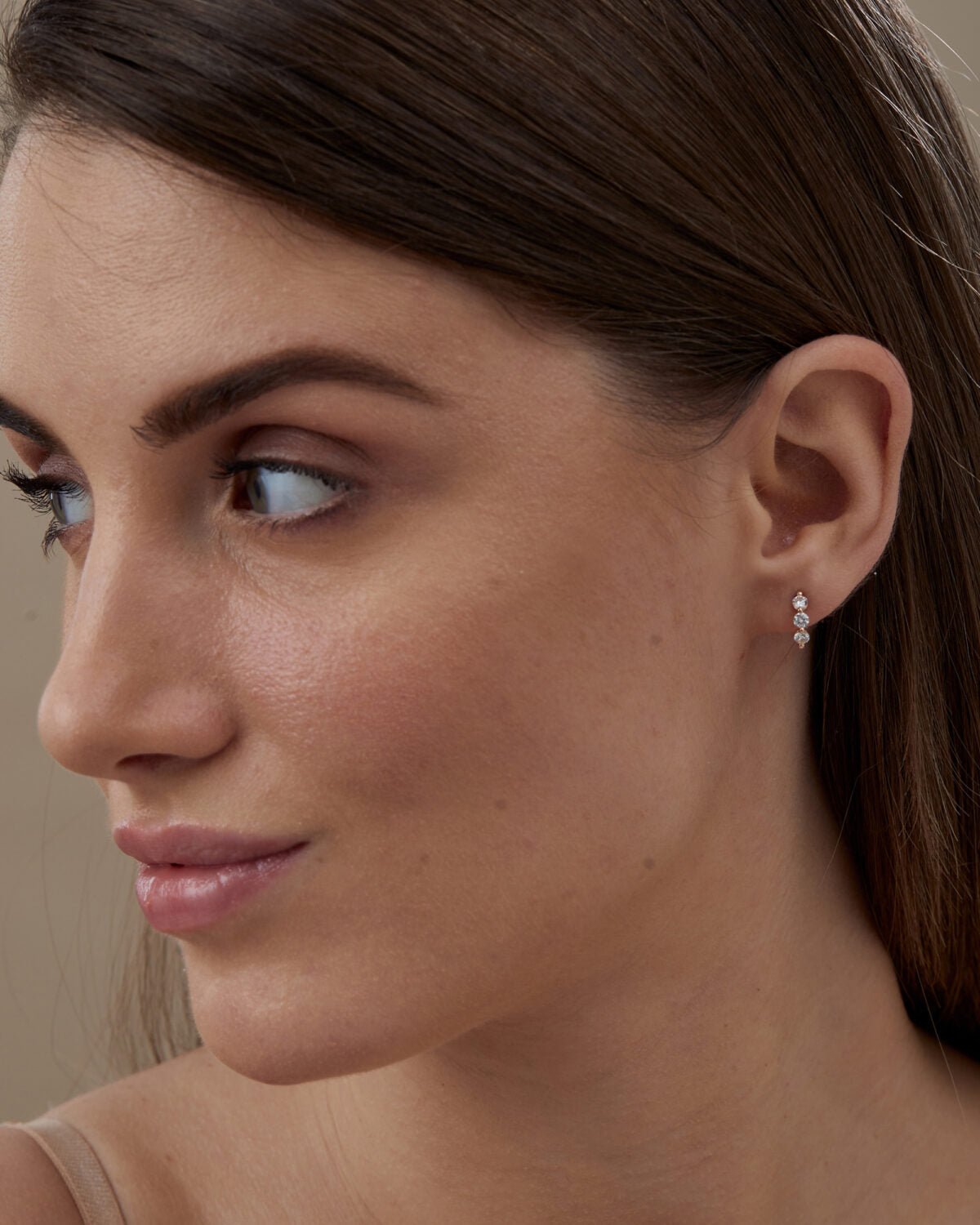 Three Stone Diamond Huggie Hoop Earrings - Evara Jewelry LLC