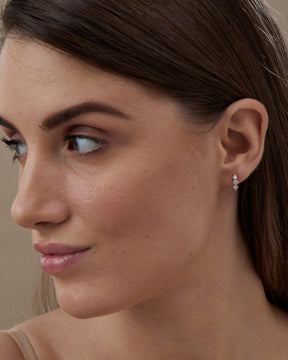 Three Stone Diamond Huggie Hoop Earrings - Evara Jewelry LLC