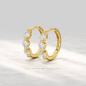 Three Stone Diamond Huggie Hoop Earrings - Evara Jewelry LLC