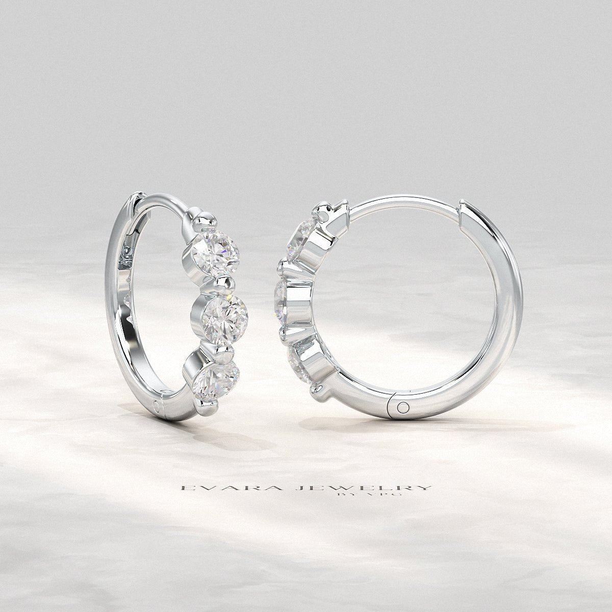 Three Stone Diamond Huggie Hoop Earrings - Evara Jewelry LLC