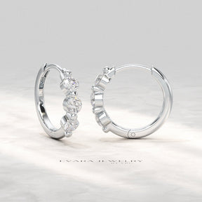 Three Stone Diamond Huggie Hoop Earrings - Evara Jewelry LLC