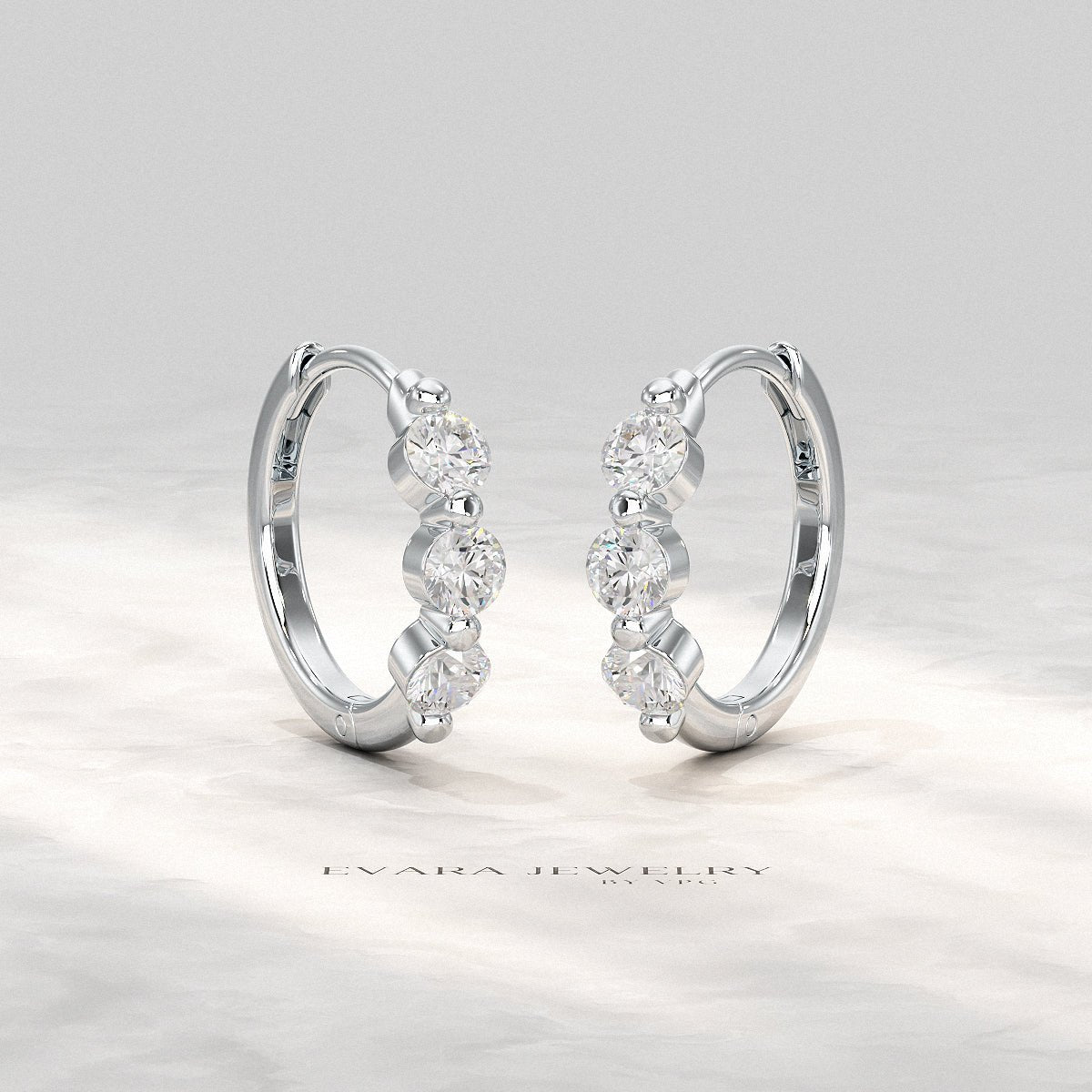 Three Stone Diamond Huggie Hoop Earrings - Evara Jewelry LLC
