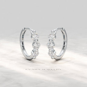 Three Stone Diamond Huggie Hoop Earrings - Evara Jewelry LLC