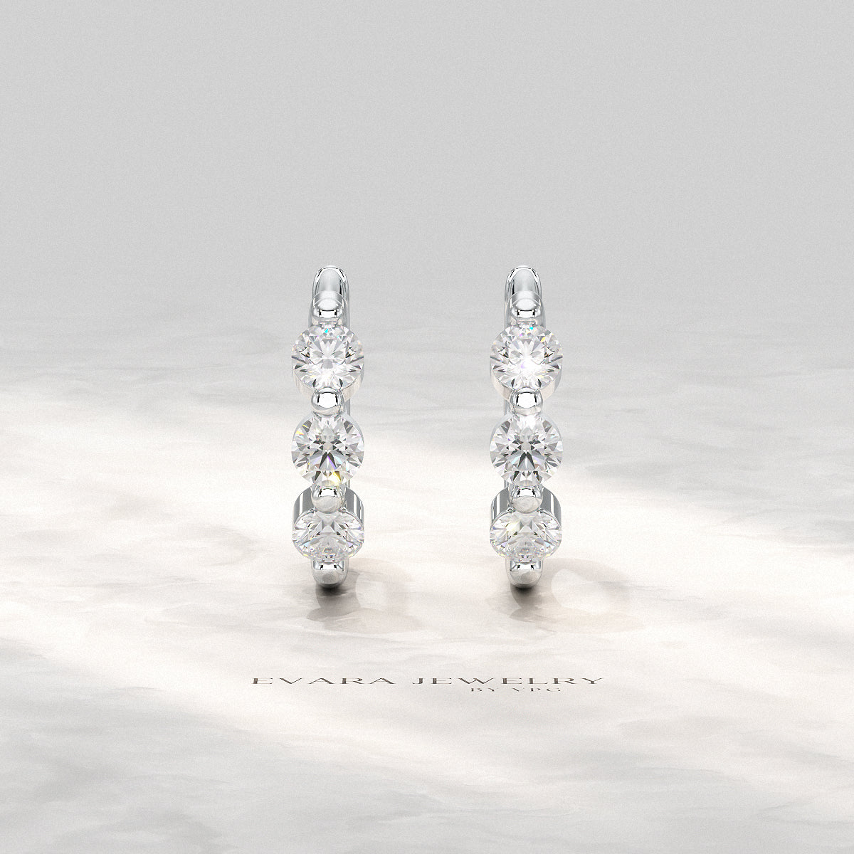 Three Stone Diamond Huggie Hoop Earrings - Evara Jewelry LLC