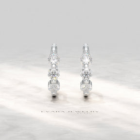 Three Stone Diamond Huggie Hoop Earrings - Evara Jewelry LLC