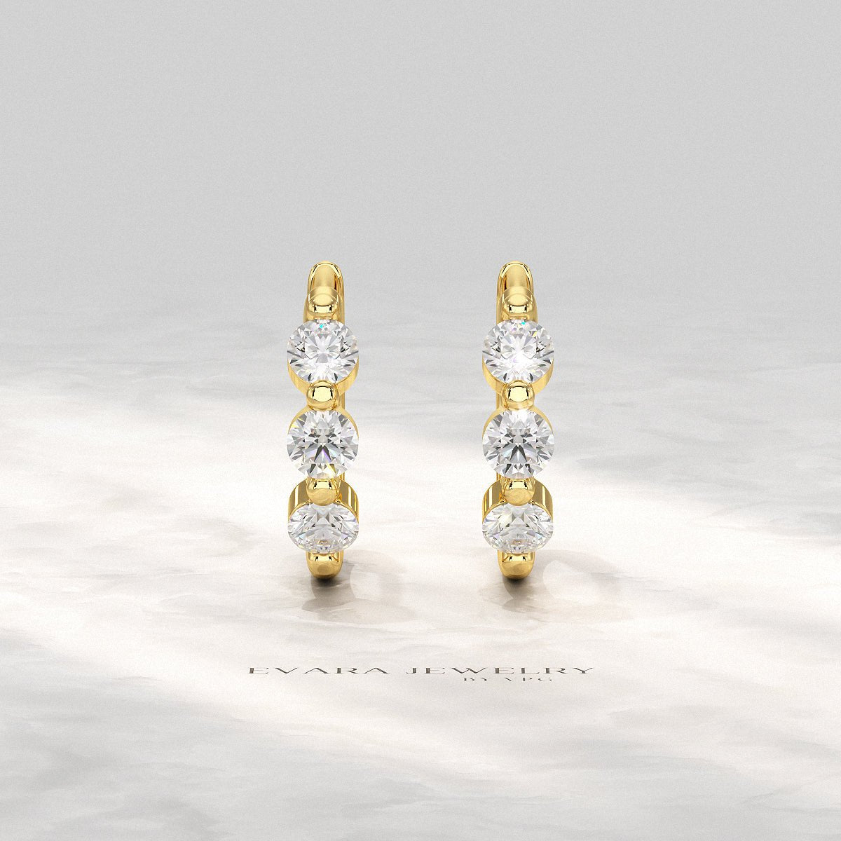 Three Stone Diamond Huggie Hoop Earrings - Evara Jewelry LLC