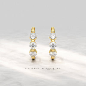 Three Stone Diamond Huggie Hoop Earrings - Evara Jewelry LLC