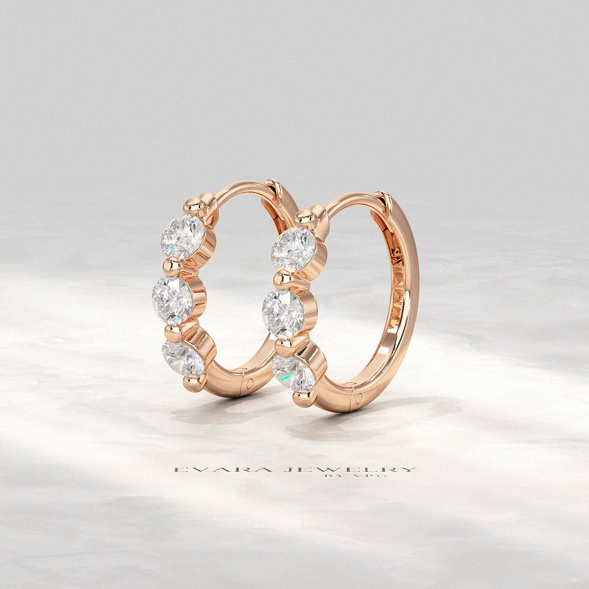 Three Stone Diamond Huggie Hoop Earrings - Evara Jewelry LLC