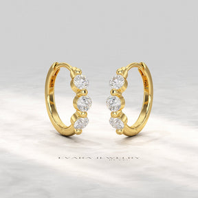 Three Stone Diamond Huggie Hoop Earrings - Evara Jewelry LLC
