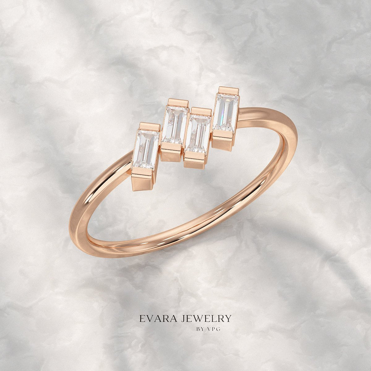Tilted Baguette Diamond Ring - Evara Jewelry LLC