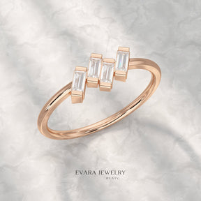Tilted Baguette Diamond Ring - Evara Jewelry LLC