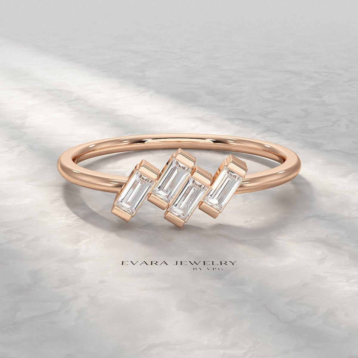 Tilted Baguette Diamond Ring - Evara Jewelry LLC
