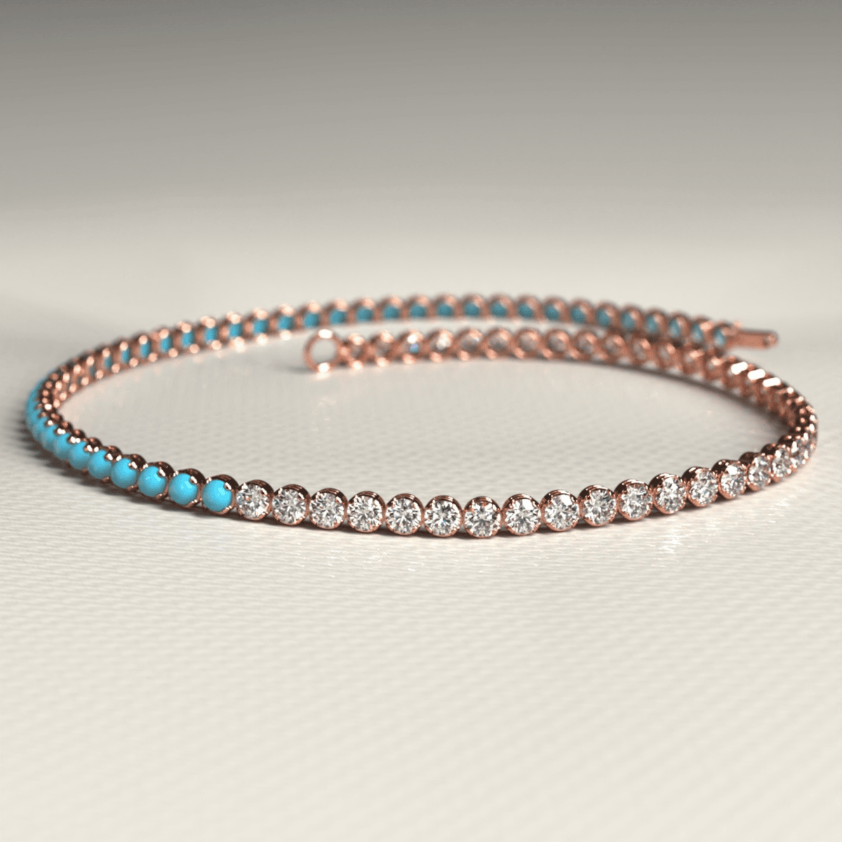 Turquoise & Diamond 50 - 50 Tennis Bracelet in 14K/18K White Gold - Evara Jewelry LLC