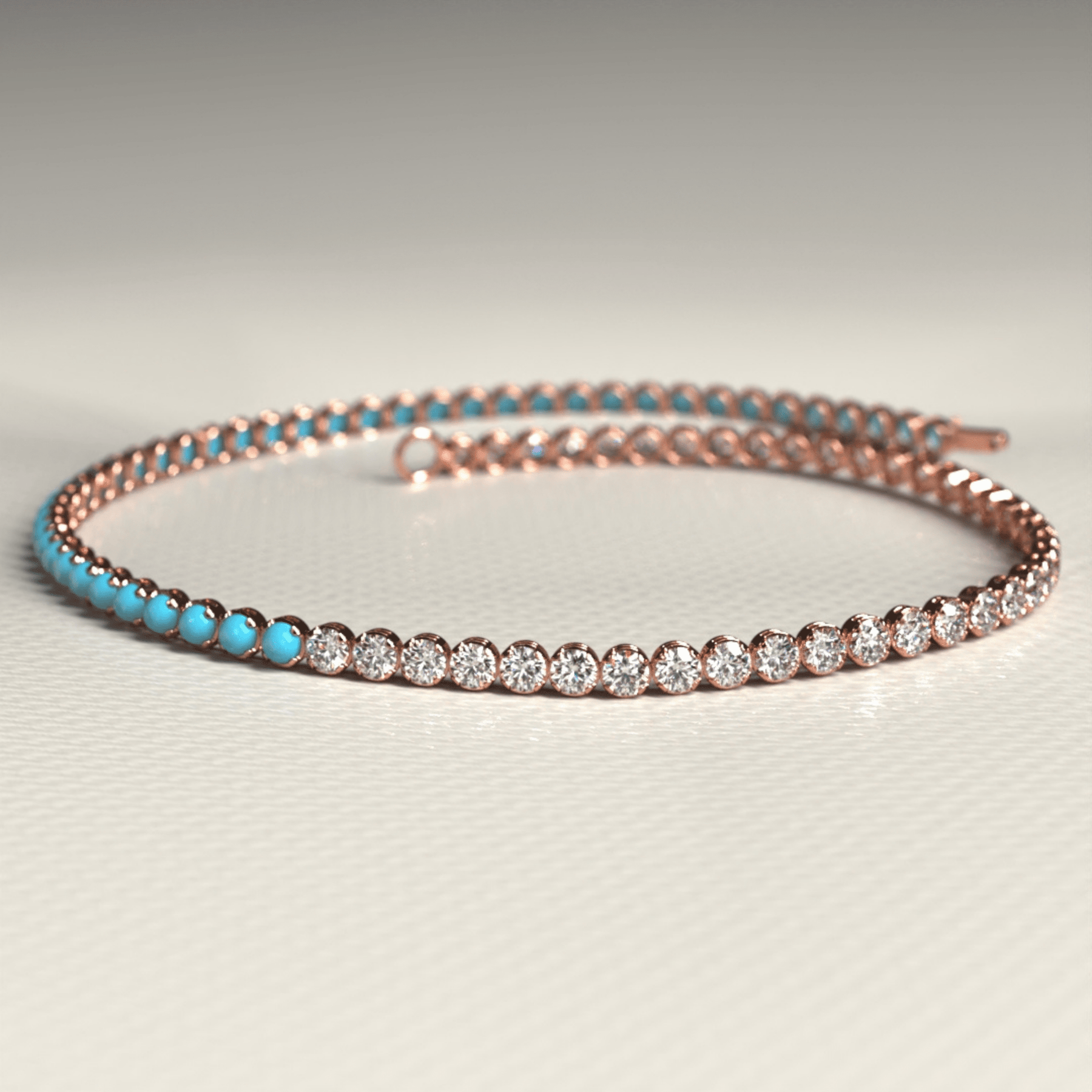 Turquoise & Diamond 50 - 50 Tennis Bracelet in 14K/18K White Gold - Evara Jewelry LLC